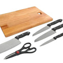 Wooden Chopping Board with Knife Set and Scissor, 6 Piece.