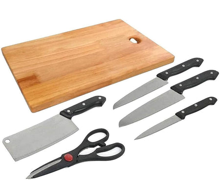 Wooden Chopping Board with Knife Set and Scissor, 6 Piece.