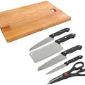 Wooden Chopping Board with Knife Set and Scissor, 6 Piece.