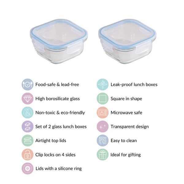 Safe Lock Glass Storage Container Set Of 2 Airtight 500ml