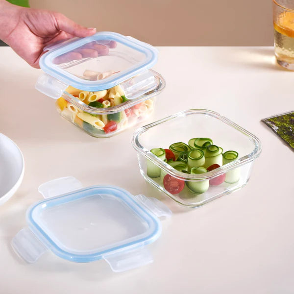 Safe Lock Glass Storage Container Set Of 2 Airtight 500ml