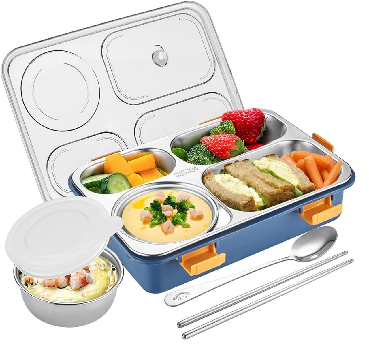 4 COMPARTMENT STEEL LUNCH BOX