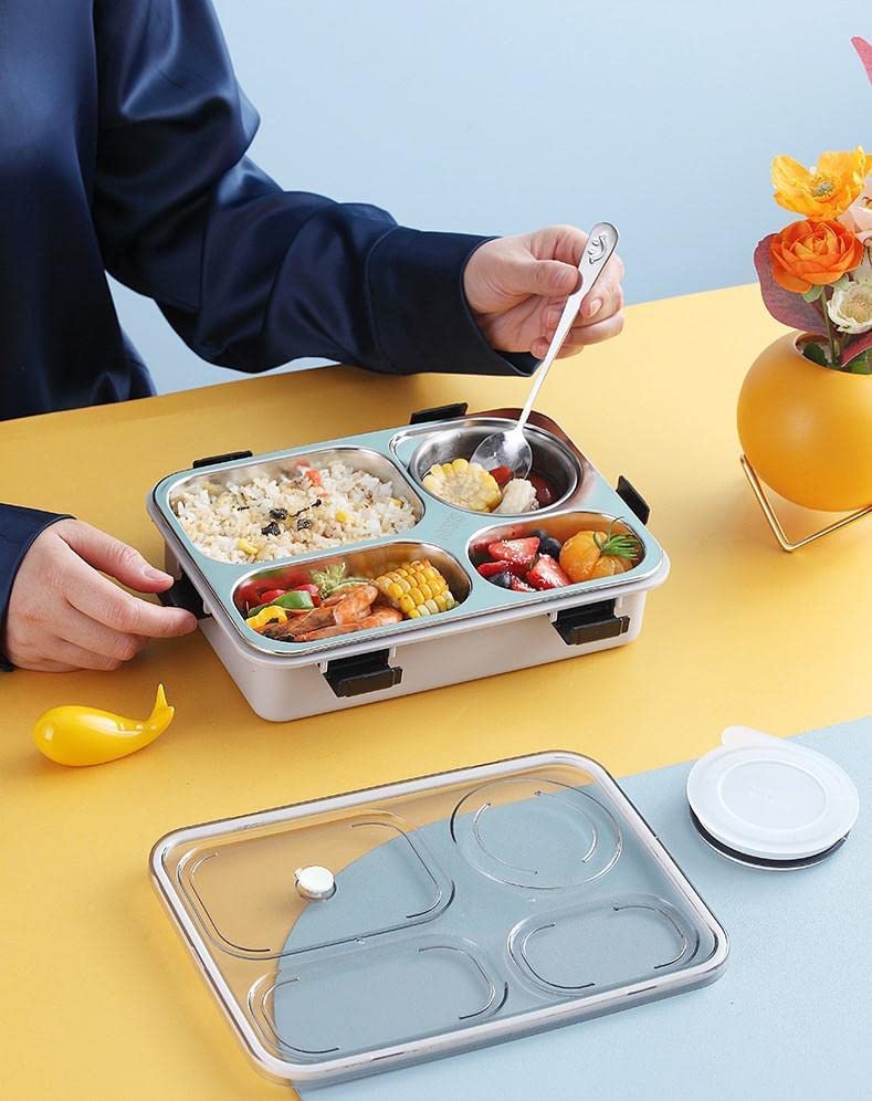 4 COMPARTMENT STEEL LUNCH BOX