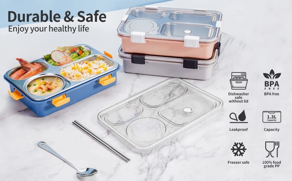 4 COMPARTMENT STEEL LUNCH BOX